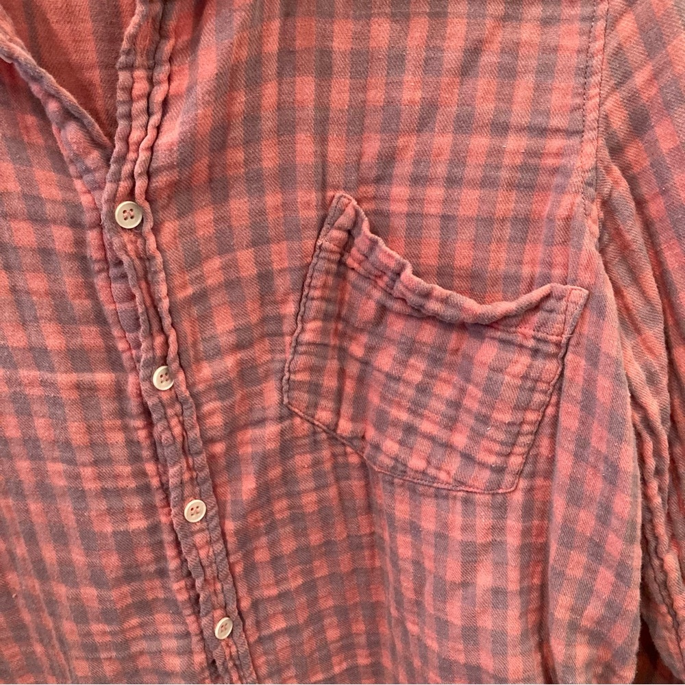 Free People X CP Shades Kayla Gingham Button Down Shirt Pink - Picture 3 of 12